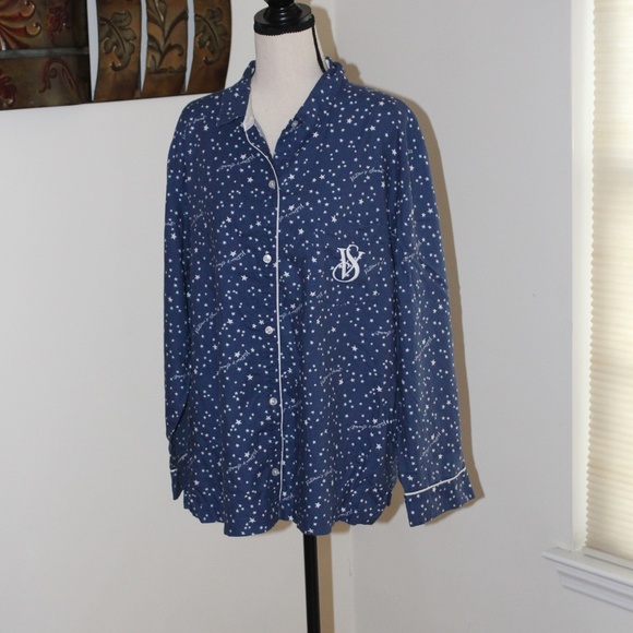 Victoria's Secret, stars button down long sleeve pajama top - Picture 1 of 8